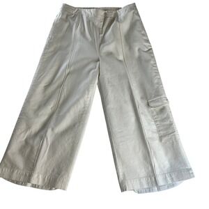 Coldwater Creek Linen Blend White Wide Leg Pants Womens L Elastic Waist Casual